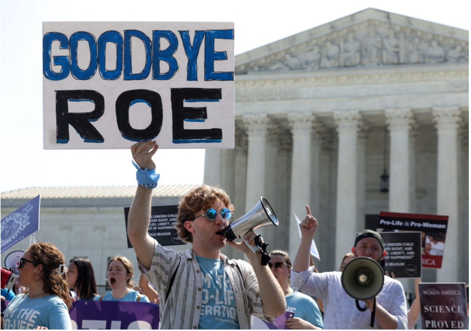 Protestors outside the U.S. Supreme Court after Roe V. Wade was overturned